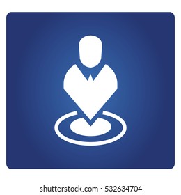 business man pin icon on blue background