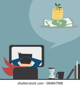Business man planing to do job on his work table,flat vector design.