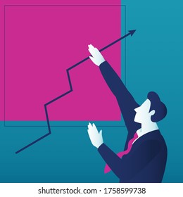 A business man playing with arrow. Return on investment ROI. grow chart up increase profit sales and investment. Background vector illustration