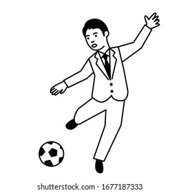 Business man playing  soccer on white background. Vector illustration.