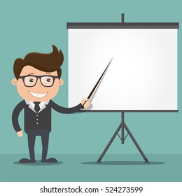 Business man pointing at a board - vector illustration