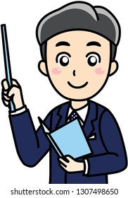 Business man is pointing and  holding a book. This can use for presentation, website, book, business card.