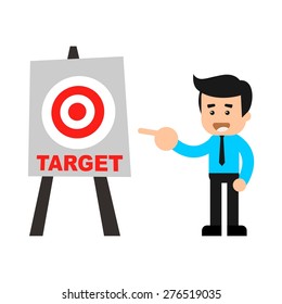 Business man pointing at a target board cartoon