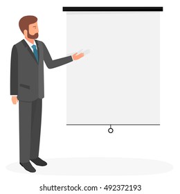 Business man points to the Board.