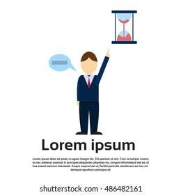 Business Man Points Finger To Sand Watch Deadline Concept Flat Vector Illustration