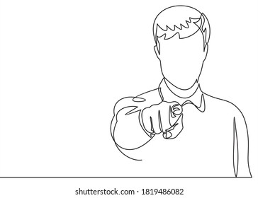 business man points his finger at you.Continuous one line