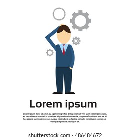 Business Man Ponder Stand Back Think Strategy Flat Vector Illustration