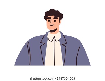 Business man portrait. Professional character. Office worker, manager. Smiling male employee, clerk in official outfit. Friendly businessman. Flat vector illustration isolated on white background