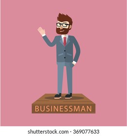 Business man posing with welcome hand