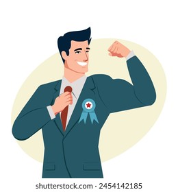 Poder del hombre de negocios, confianza en sí mismo del hombre de negocios, concepto de alta estima. Ilustración vectorial.