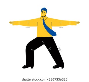 Business man practicing exercise. Flat vector illustration isolated on white background