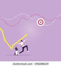 Business man preparing to throw arrow to the profit target, the way to achieve the goal