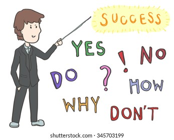 business man present about motivation to success vector doodle with coloring