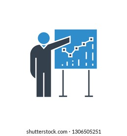 business man present with graph icon