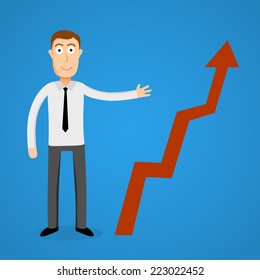 Business man present a growth chart . Vector illustration