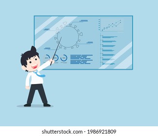 Business Man is presentation Analysis Information Data about Coronavirus Covid. Study information and learn from it.