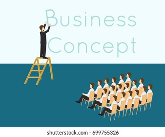 Business man is presentation in front of people . Business concept Isometric 3d design vector illustration