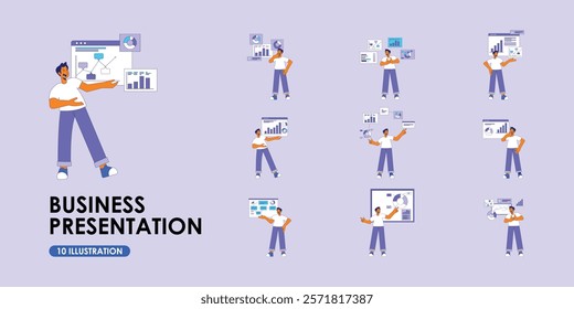 Business Man Presentation Set Stock Illustration 