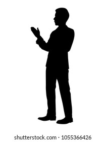 Business man in presentation silhouette vector
