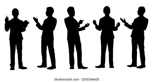 Business man in presentation silhouette vector set