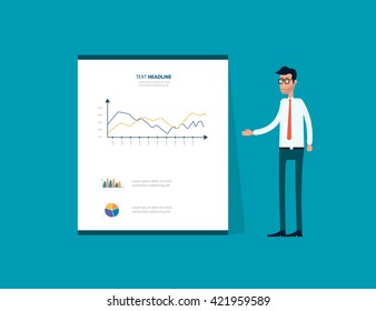 business man presenting on dashboard graph report 