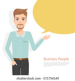 business man presenting or talking character. vector people design illustrator.