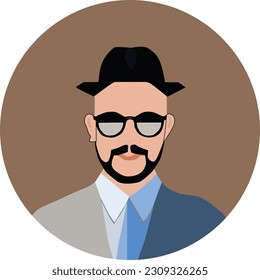 Business man profile icon male avatar hipster style fashion cartoon guy beard portrait casual businessman person face