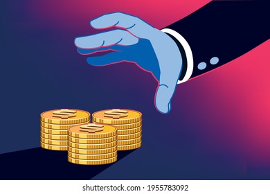 Business man profiting through money unfair methods. Stealing dollar on investment.