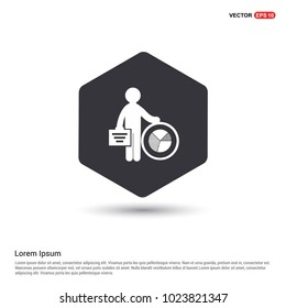 Business man with progress chart Icon Hexa White Background icon template