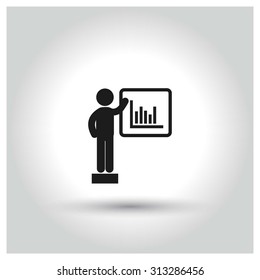 Business Man with Progress chart Icon. Black Business Pictogram. vector illustration