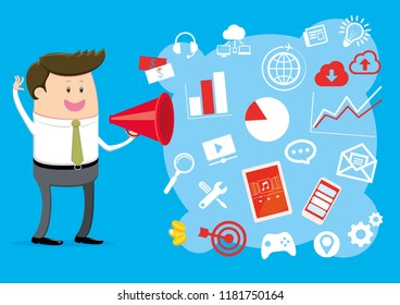 Business man promoting his products and services