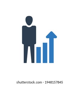 business man Promotion and growth up icon sign symbol