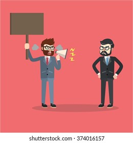 Business man protesting to boss