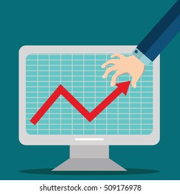 Business man pulling up growth progress arrow graph.