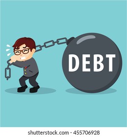 Business man pulling his debt