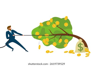 business man pulling a tree full of money