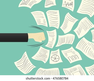 business man punching to document paper