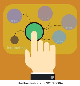 business man pushes buttons with finger. Interaction