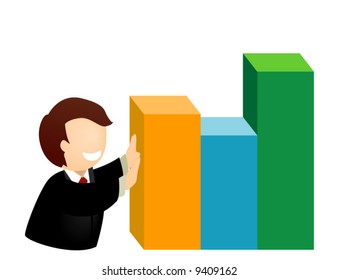 Business Man pushing Bar Chart - Vector