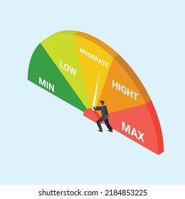 Business man pushing stress meter from high to low
