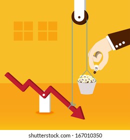 Business man put light bulb idea to up graph trend