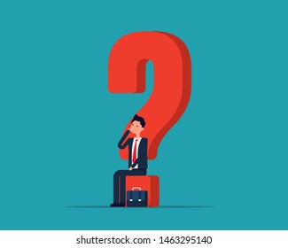 Business man puzzled and contemplating. Vector illustration uncertainty concept, Thinking, Questions, Flat cartoon character design.