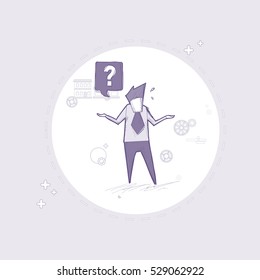 Business Man With Question Mark Pondering Problem Concept Vector Illustration