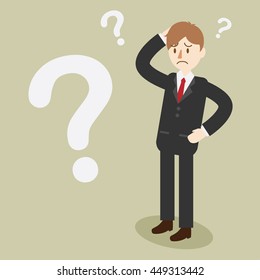 business man with question mark. thinking or confused people. vector illustration.