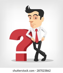 Business man with question mark. Vector flat illustration