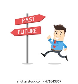 business man ran toward the future