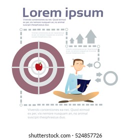 Business Man Read Document Student Study Abstract Background Flat Vector Illustration