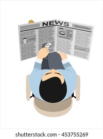 Business man reader Newspapers. Flat design style.