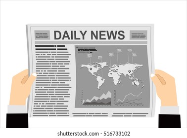 Business man reader Newspapers. Flat design style.