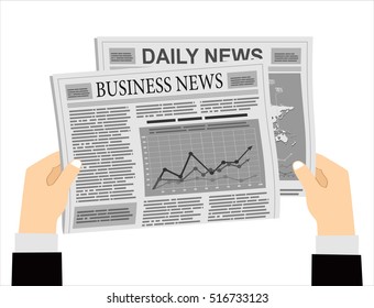 Business man reader Newspapers. Flat design style.